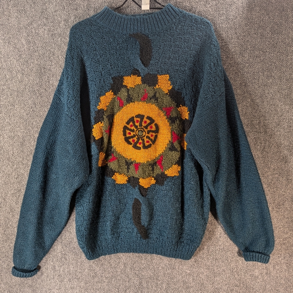 VINTAGE STREET SCENE Sweater Mens Medium Oversized Chunky Aztec Design Crewneck